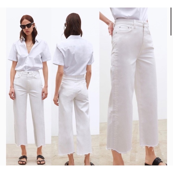 Zara Denim - Zara Premium Off White High Waist Culottes Jeans